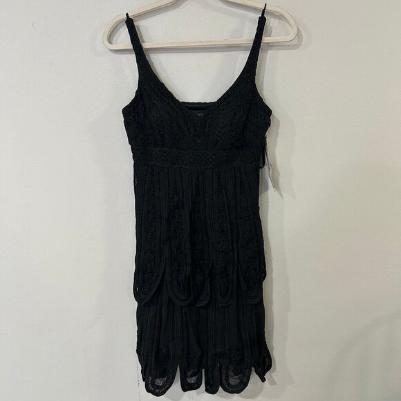 NWT Sue Wong Embroidered Tiered Sleeveless V-Neck Black Cocktail Dress Size 6 - Picture 1 of 6